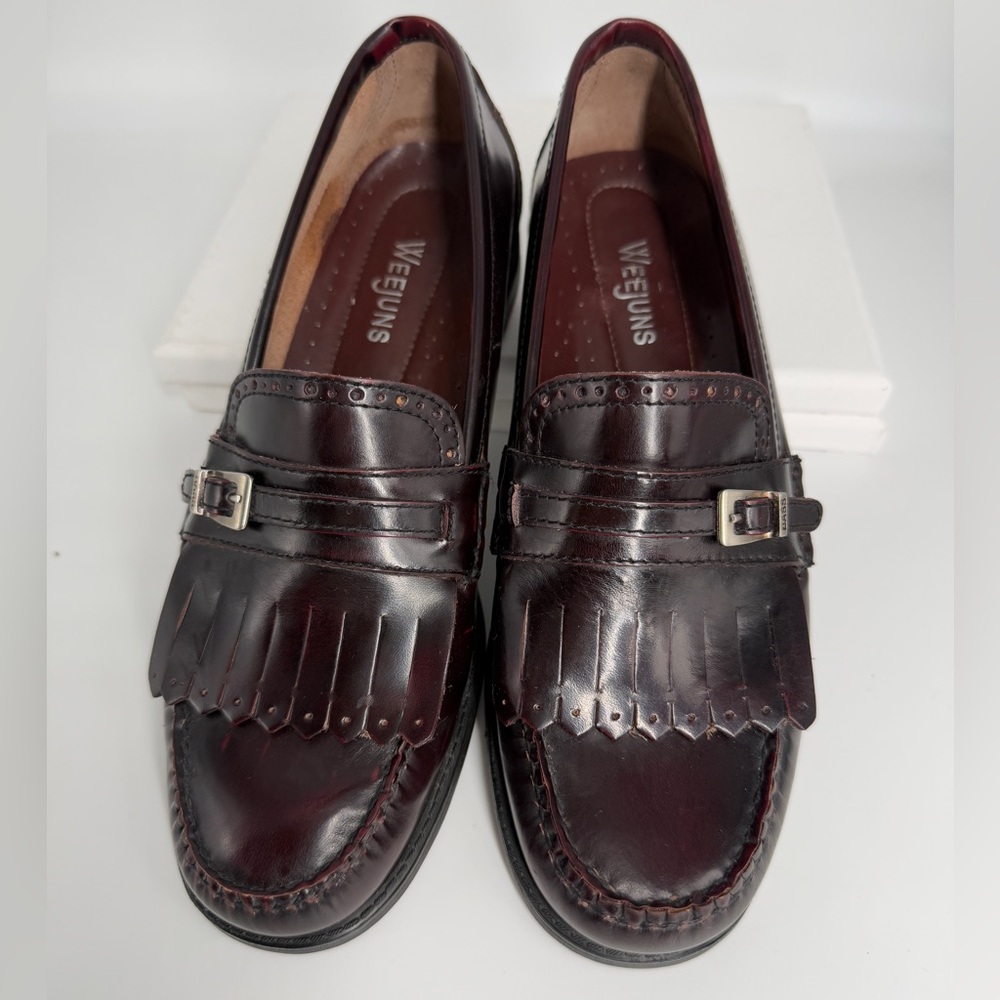 Vintage G.H Bass Weejuns Harper Leather Fringe Loafer  Burgundy Brown Women’s 7M